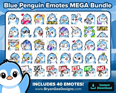 Blue Penguin Twitch Emotes Mega Bundle For Streaming Youtube Emotes