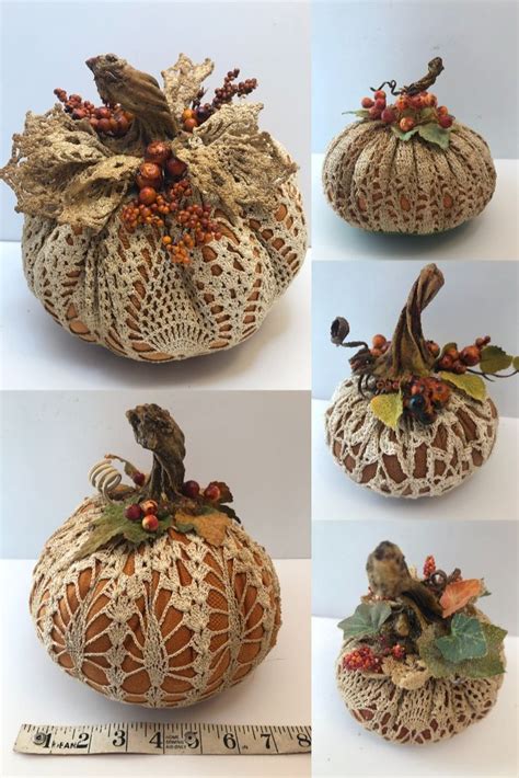 Vintage Doily Pumpkins With Realistic Resin Stems Fall Pumpkin Crafts