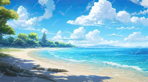 Premium Photo | A wonderful beach scene in anime style background