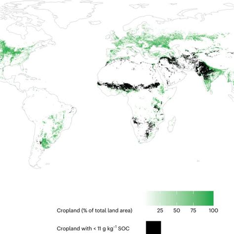 Overlap between global cropland and soils with SOC values