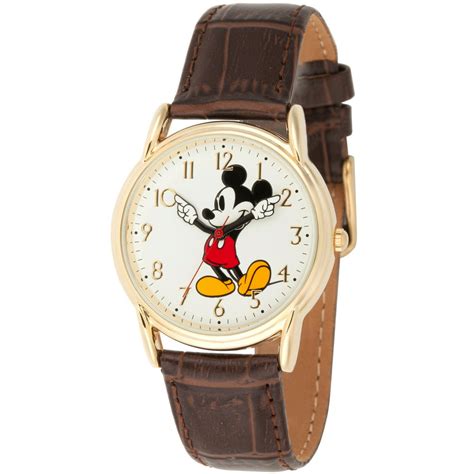 Disney Mickey Mouse Mens Gold Cardiff Alloy Watch Brown Leather