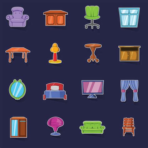 Furniture Icons Set Vector Sticker 21414270 Vector Art At Vecteezy