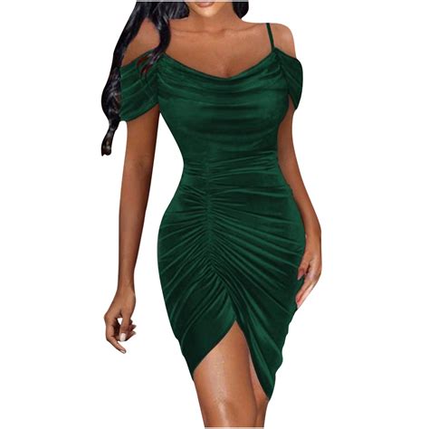 Usmixi Dresses For Women Night Party Club Basic Ruched Sexy Cold