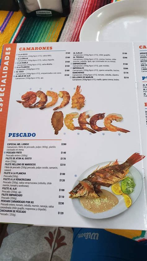 Carta de Barra al Mar Restaurante de Mariscos Mazatlán