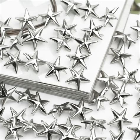 100 X Silver Star Studs Spikes Metal Rivet Leathercraft DIY Spots