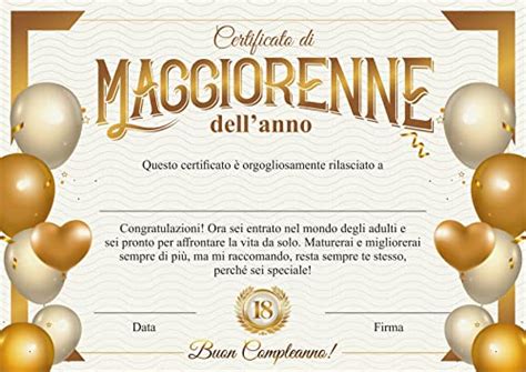 Certificato Di Maggiorenne Dell Anno Attestato Diploma Idea Regalo