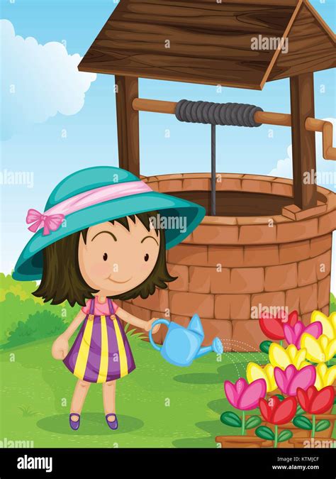 Illustration Of Girl Watering Plants Stock Vector Image And Art Alamy