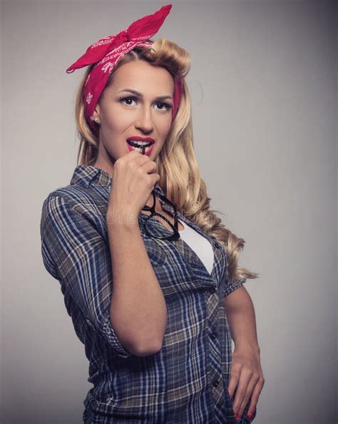 Pin Up Blonde Girl Retro Style With Sunglasses Stock Photo Image Of