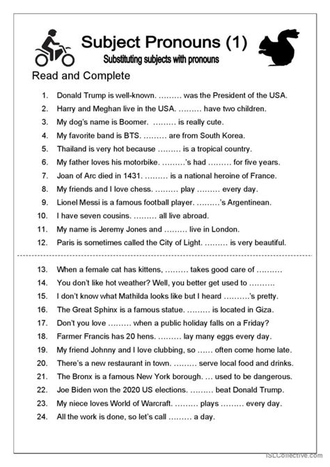 Subject Pronouns Practice Elementa English Esl Worksheets Pdf And Doc