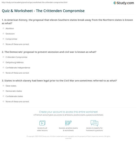 Quiz & Worksheet - The Crittenden Compromise | Study.com