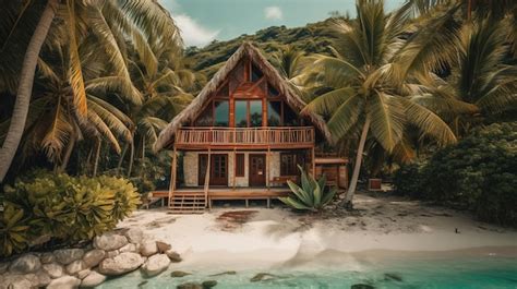 Premium Photo A House In The Middle Of A Tropical Island