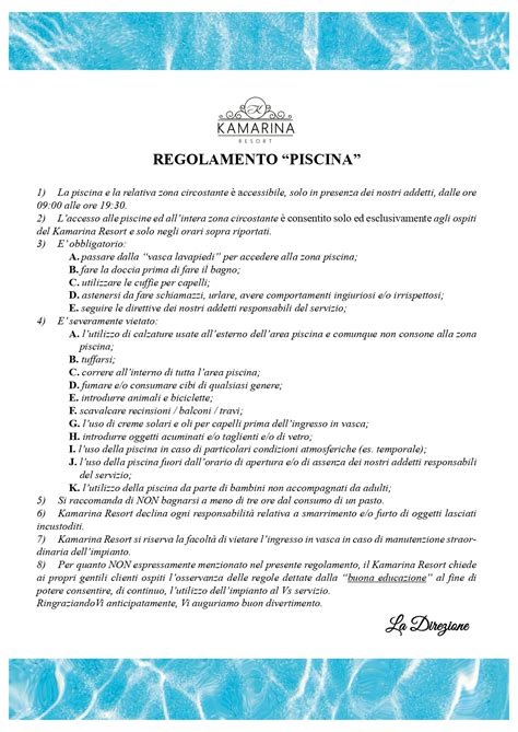 REGOLAMENTO PISCINA – Kamarina Resort