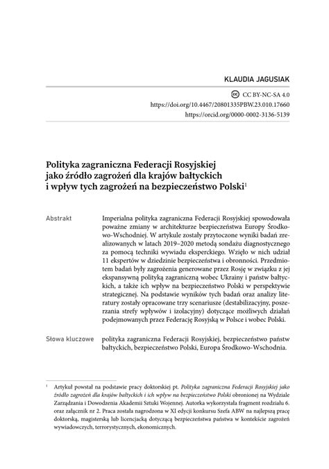 PDF Polityka zagraniczna Federacji Rosyjskiej jako źródło zagrożeń