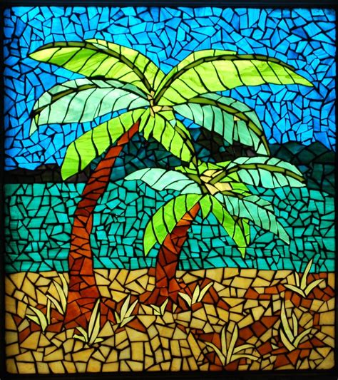 About 20 X 24 Palm Trees Grouted And Back Lit In The Window Glass