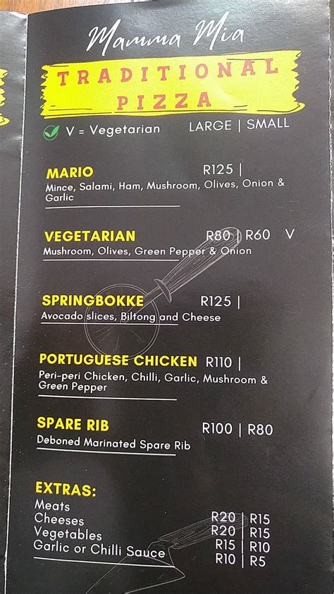 Menu At Mamma Mia Restaurant Krugersdorp