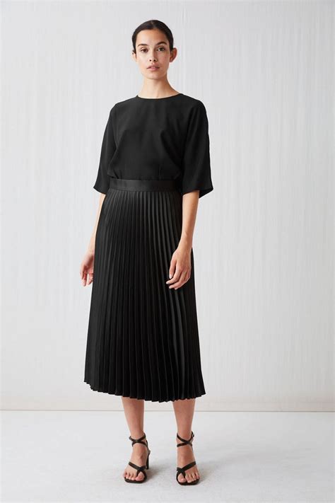 Arket Pleated Satin Skirt In Black Endource