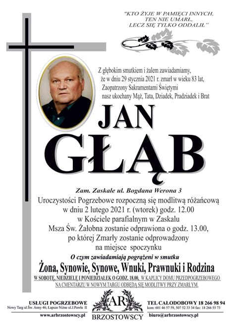 Jan Głąb Nekrologi podhale24 pl