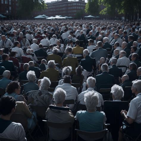 Una Gran Multitud De Personas Est Sentada En Una Gran Multitud Foto