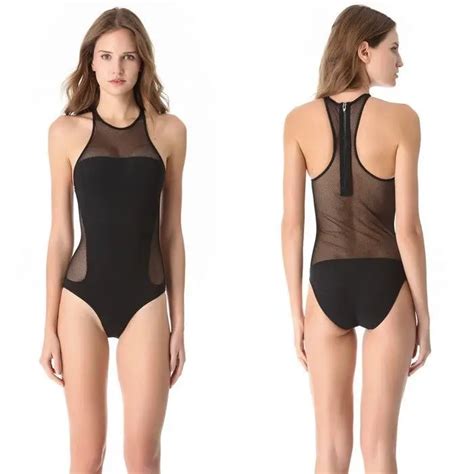 2015 New Hot Mesh Black One Piece Swimsuit Sexy See Through Mesh One Piece Monokini Vintage