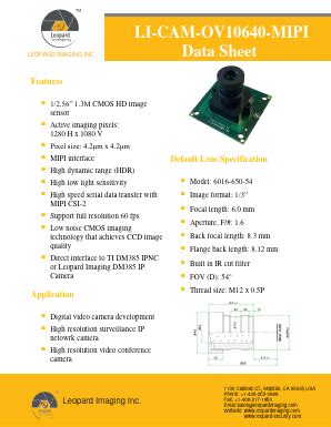 Li Cam Ov Mipi Datasheet Pdf Leopard Imaging Inc