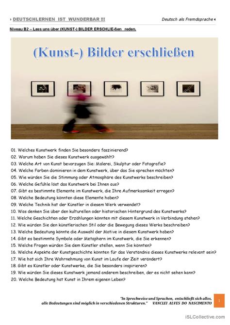 B Lass Uns Ber Kunst Bilder Er Deutsch Daf Arbeitsbl Tter Pdf Doc