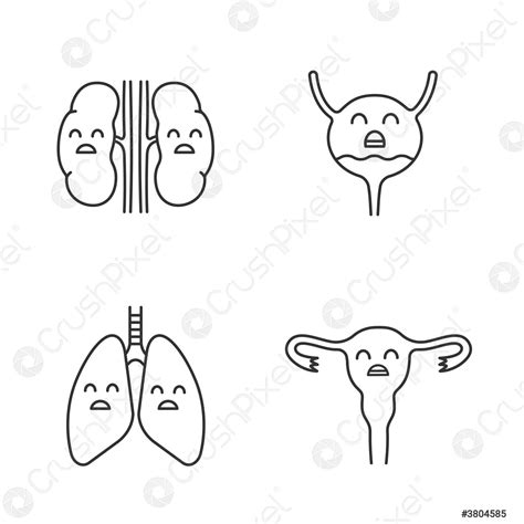 Sad Human Internal Organs Linear Icons Set Stock Vector