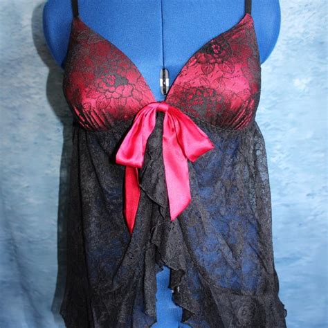 Apt 9 Intimates Sleepwear Apt 9 Black Red Lace Crossed Back Babydoll Lingerie Size L