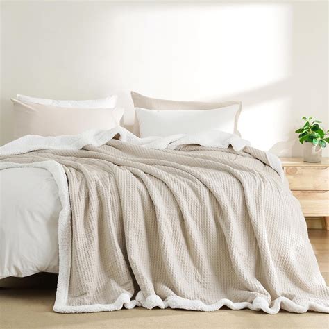 Phf Waffle Sherpa Blanket Queen Size 90x90 Inches Luxury