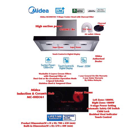 Midea Cooker Hood MCH 90TM1 T Shape Designer Cooker Hood Suction Power