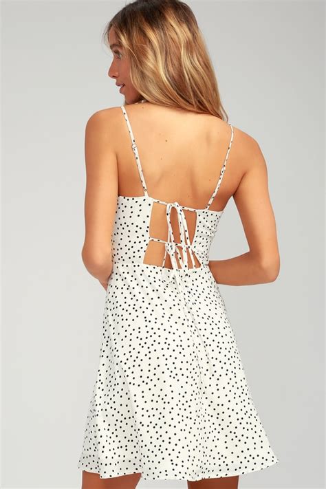 Flirty White Polka Dot Dress Skater Dress Tie Back Dress