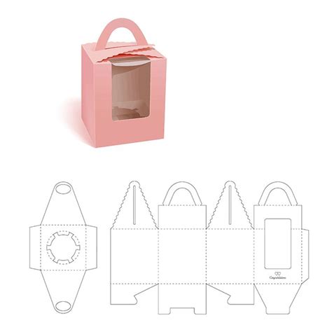 An Open Pink Box With Handle Cut Out And Ready To Be Used As A Treat Bag