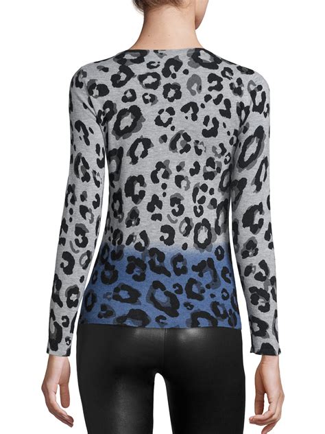 Lyst Saks Fifth Avenue Cashmere Two Tone Leopard Print Sweater In Blue