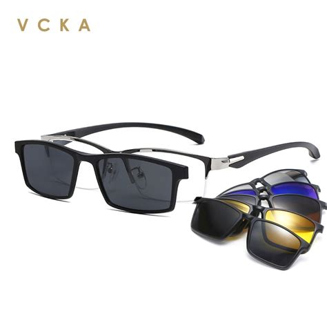 VCKA 6 In 1 Magnetic Polarized Clip On Sunglasses Women Men Plastic