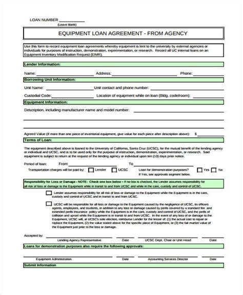 Simple Equipment Loan Agreement Template Free