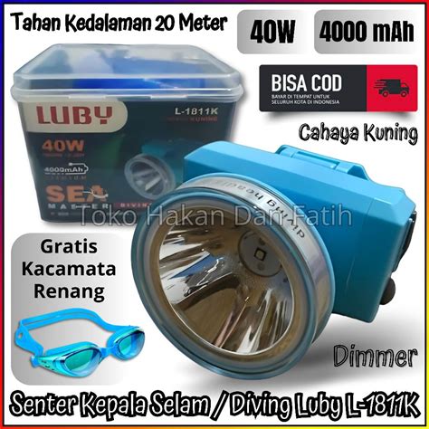 Jual Senter Kepala Selam Waterproof Luby L K Cahaya Kuning Tahan