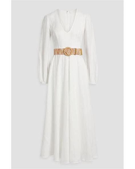 Zimmermann Belted Linen Maxi Dress In White Lyst