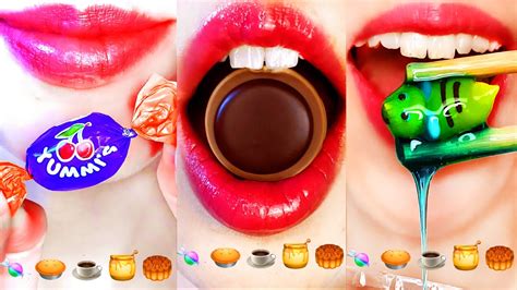 Asmr Emoji Food Challenge 🍬🥧☕️🍯🥮 Compilation Satisfying Eating Sounds