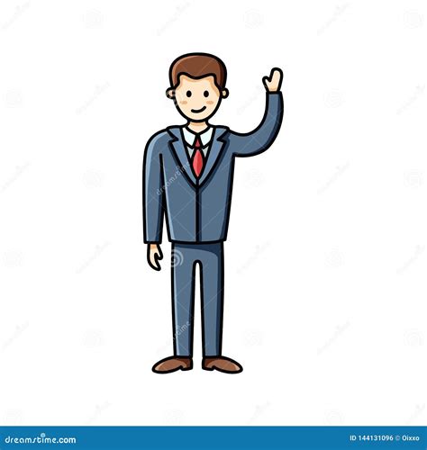 Business Man Waving Hand Flat Icon. Hello Gesture. Clip Art Piece ...