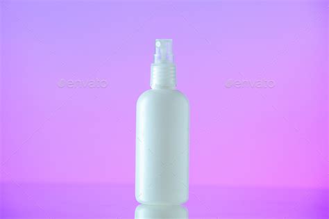 Front View White Spray Bottle On Light Purple Background Free Place