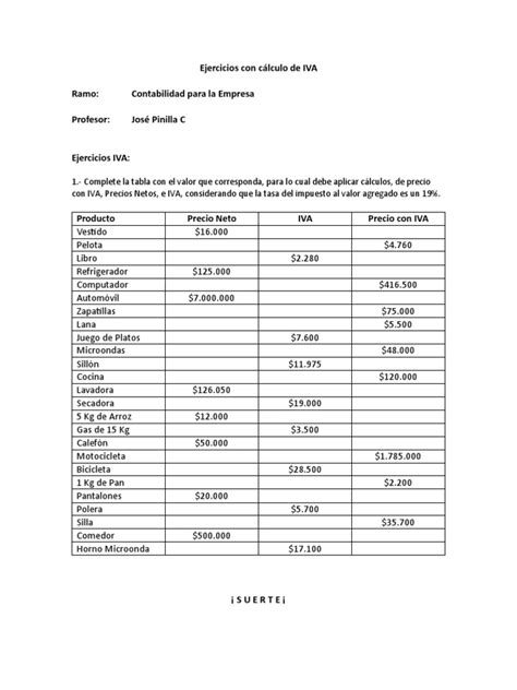 Ejercicios Con Cálculo De Iva Pdf