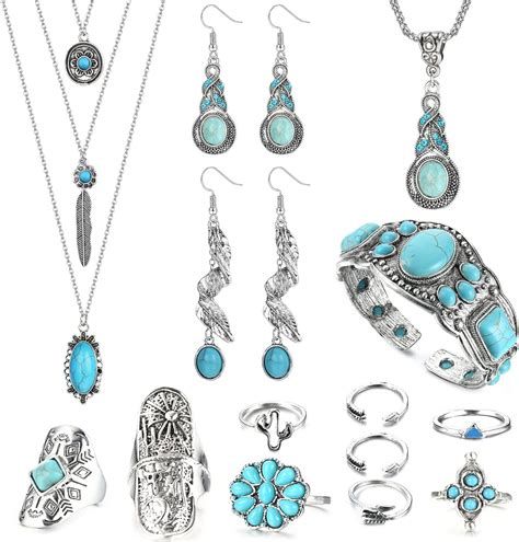 Adramata Pcs Turquoise Jewellery Set For Women Layered Bohemian