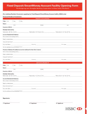 Fillable Online Hsbc Co Fixed Deposit SMA Form HSBC India Hsbc Co