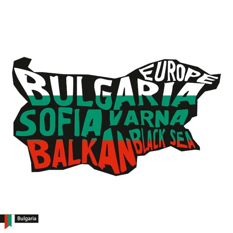 Silhueta De Mapa De Tipografia Da Bulgária Em Cores Preto E Bandeira