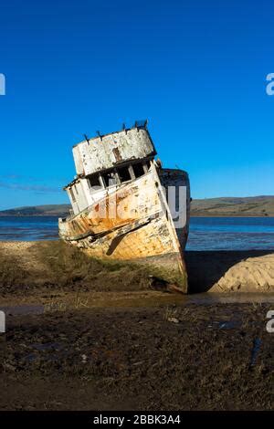 Abandoned Wrecked Boat Stuck In Sand Old Wooden Boat On The Sandy