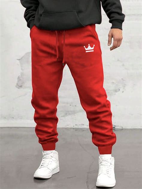 Men Crown Print Drawstring Waist Sweatpants In 2024 Mens Outfits Mens Sweatpants Printed