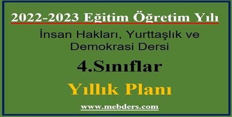 2022 2023 Eğitim Öğretim Yılı 4sınıflar İnsan Hakları Yurttaşlık Ve Demokrasi Dersi Yıllık