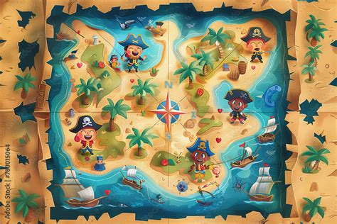 cute illustration of treasure hunt map, pirates themed, kids pirate ...