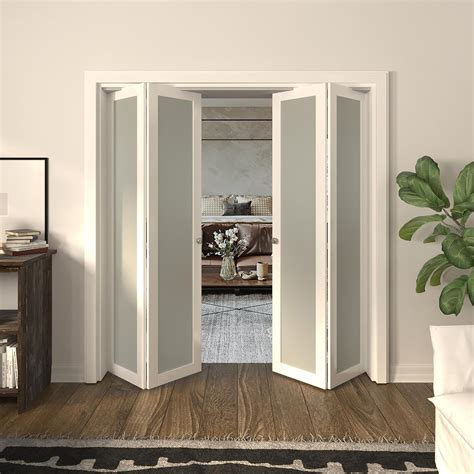 Barner Home Closet Doors Double Frosted Glass Panel Bi Fold Doors