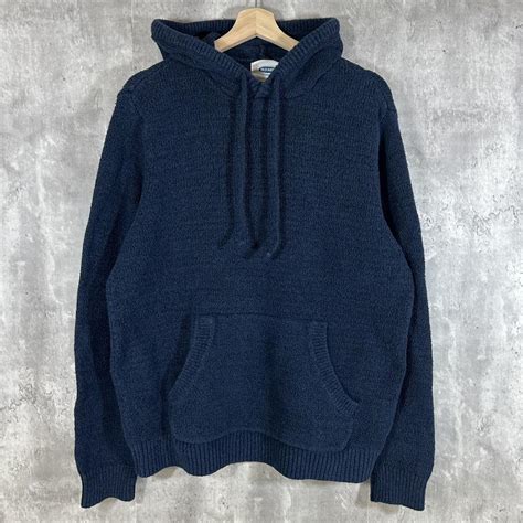 Old Navy Blue Knit Hoodie Labelled Size: L Messages... - Depop