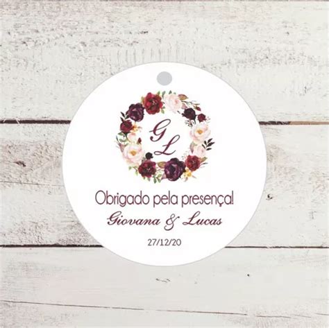 50 Tag Personalizada Casamento Obrigada Pela Presença 5cm